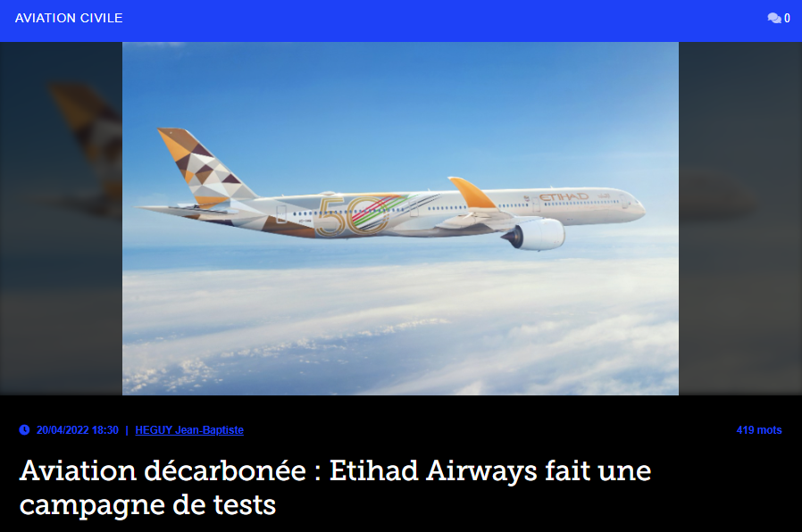 Aviation décarbonée : Etihad Airways fait une campagne de tests