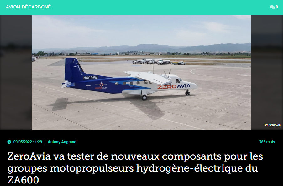 ZeroAvia va tester de nouveaux composants pour les groupes motopropulseurs hydrogène-électrique du ZA600