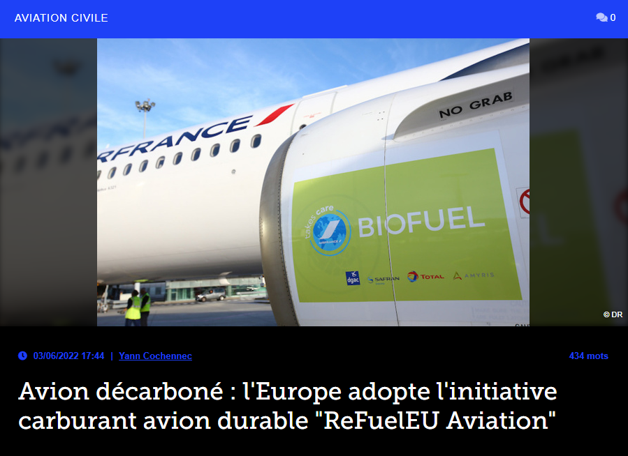 Avion décarboné : l’Europe adopte l’initiative carburant avion durable « ReFuelEU Aviation »