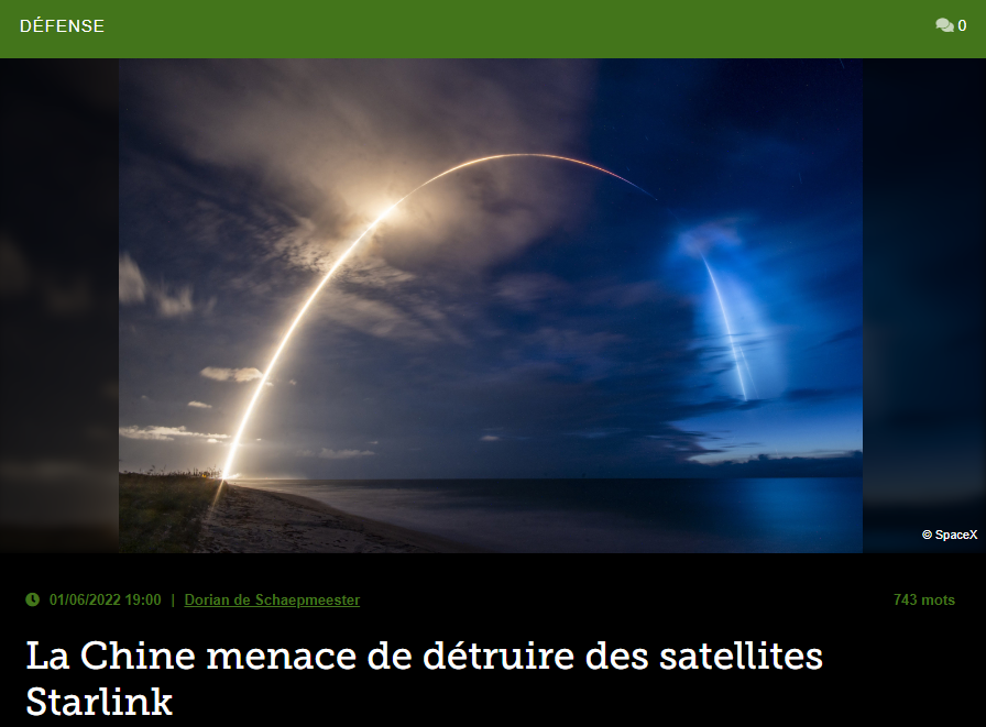 La Chine menace de détruire des satellites Starlink