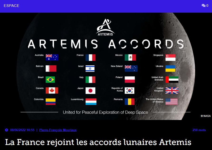 La France rejoint les accords lunaires Artemis