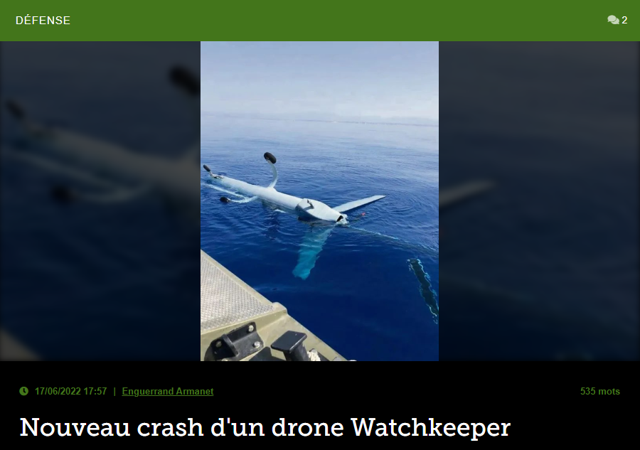 Nouveau crash d’un drone Watchkeeper