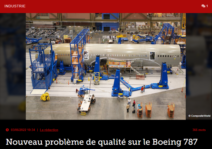 Nouveau problème de qualité sur le Boeing 787