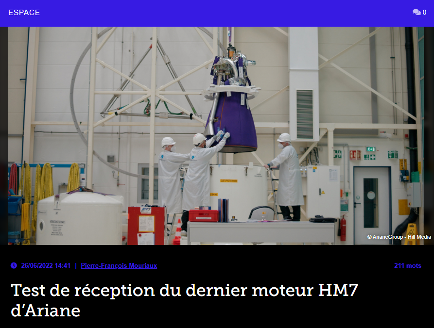 Test de réception du dernier moteur HM7 d’Ariane