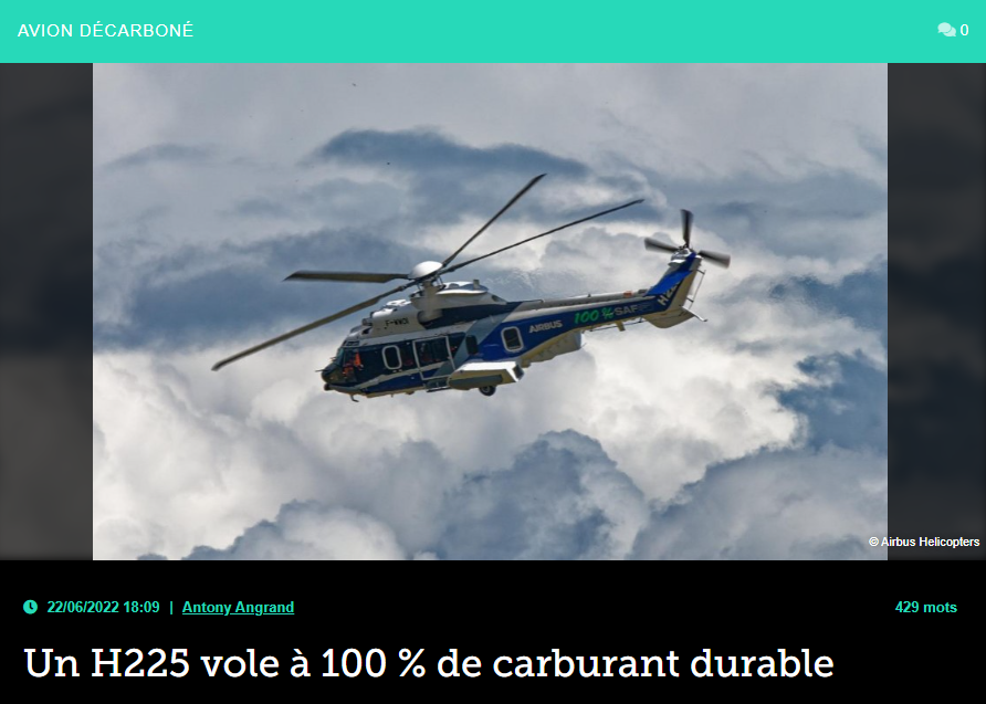 Un H225 vole à 100 % de carburant durable