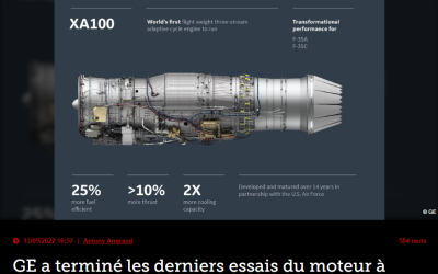GE a terminé les derniers essais du moteur à cycle adaptatif XA100