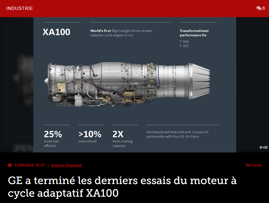 GE a terminé les derniers essais du moteur à cycle adaptatif XA100