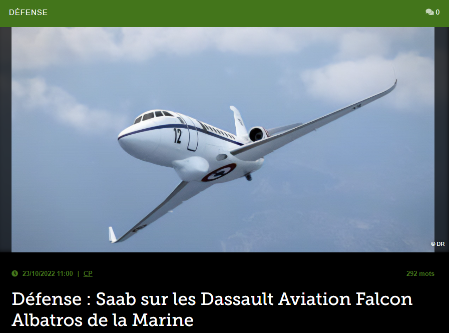 Défense : Saab sur les Dassault Aviation Falcon Albatros de la Marine