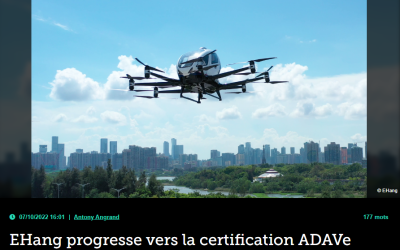 EHang progresse vers la certification ADAVe (eVTOL) autonome