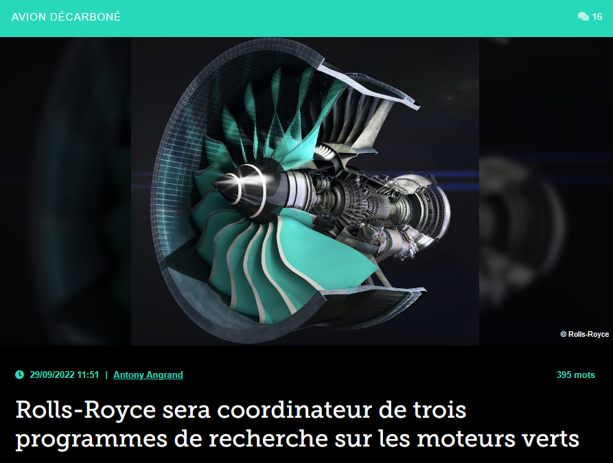 Rolls-Royce sera coordinateur de trois programmes de recherche sur les moteurs verts