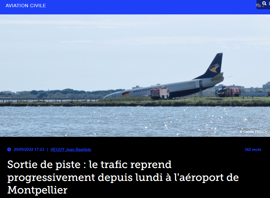 Sortie de piste : le trafic reprend progressivement depuis lundi à l’aéroport de Montpellier