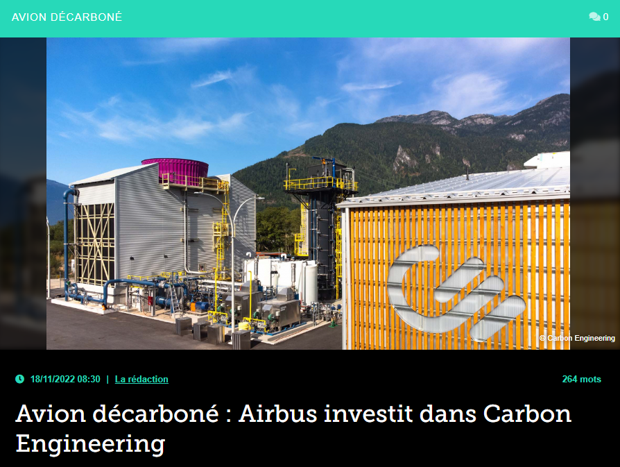 Avion décarboné : Airbus investit dans Carbon Engineering