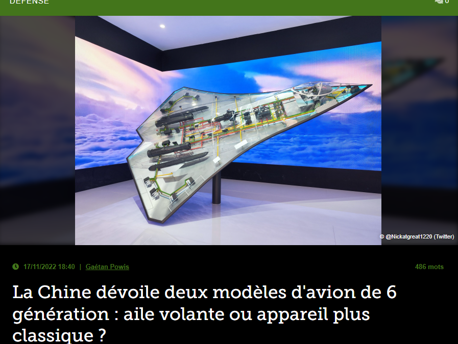 La Chine dévoile deux modèles d’avion de 6 génération : aile volante ou appareil plus classique ?