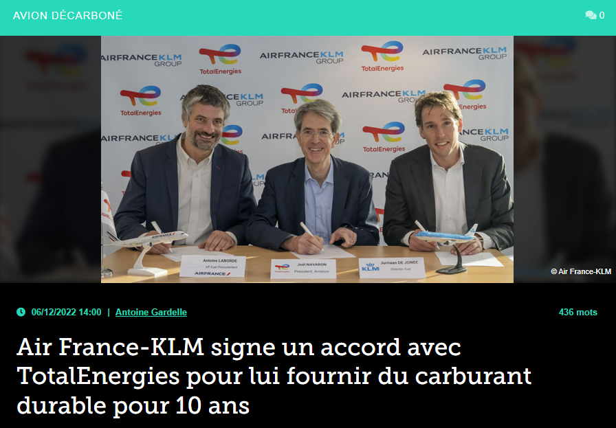Air France-KLM signe un accord avec TotalEnergies pour lui fournir du carburant durable pour 10 ans