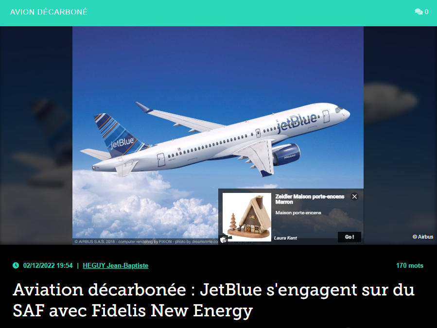 Aviation décarbonée : JetBlue s’engagent sur du SAF avec Fidelis New Energy