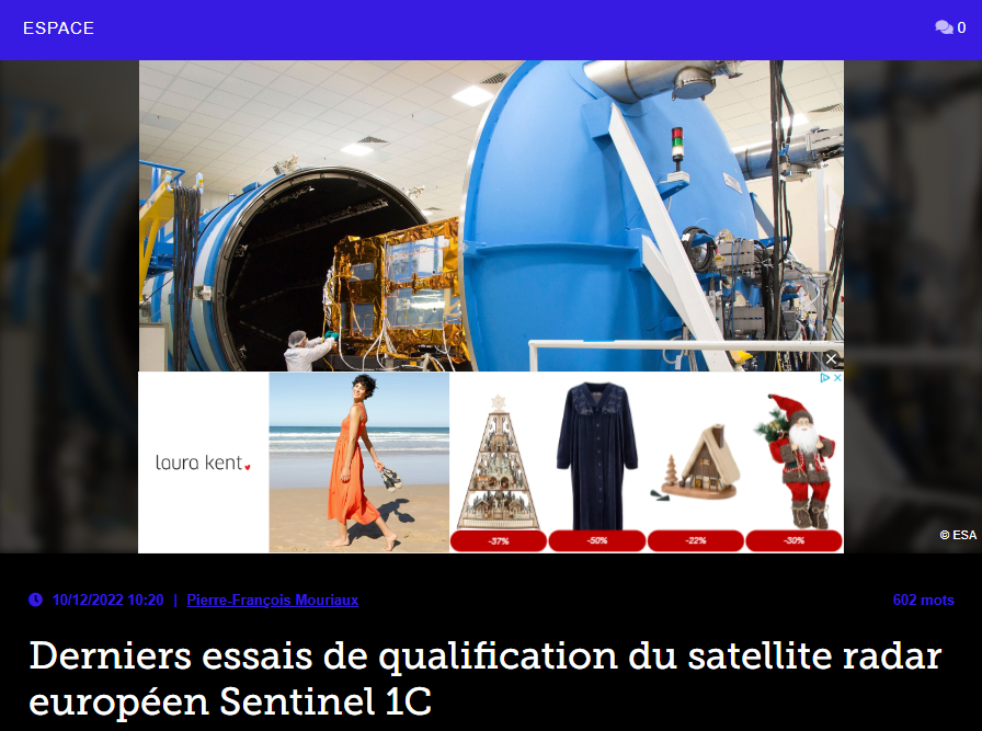 Derniers essais de qualification du satellite radar européen Sentinel 1C