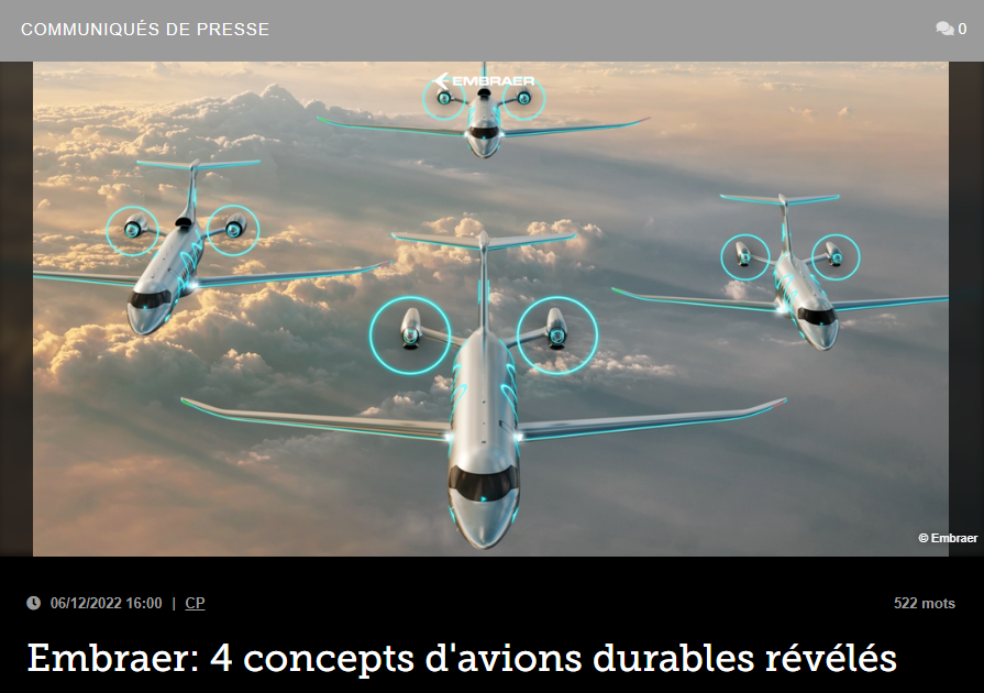 Embraer: 4 concepts d’avions durables révélés