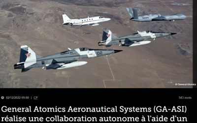General Atomics Aeronautical Systems (GA-ASI) réalise une collaboration autonome à l&rsquo;aide d&rsquo;un UAS Avenger
