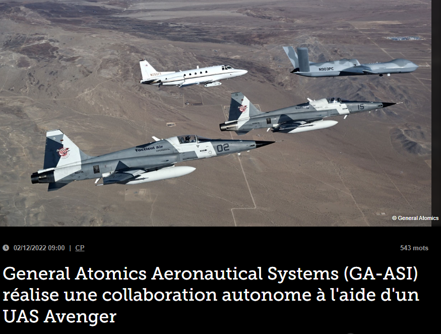 General Atomics Aeronautical Systems (GA-ASI) réalise une collaboration autonome à l’aide d’un UAS Avenger