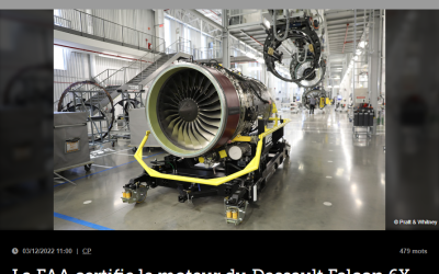 La FAA certifie le moteur du Dassault Falcon 6X