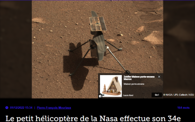 Le petit hélicoptère de la Nasa effectue son 34e vol sur Mars