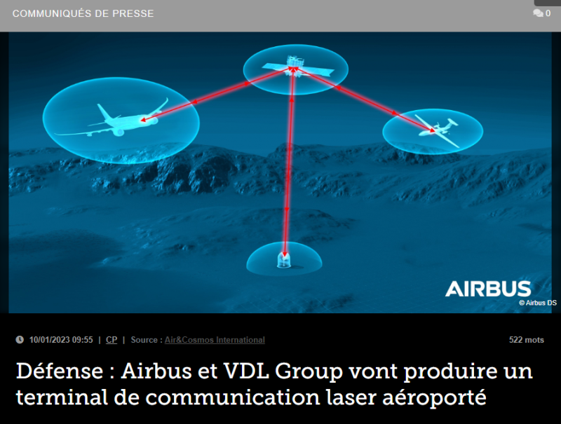 Défense : Airbus et VDL Group vont produire un terminal de communication laser aéroporté
