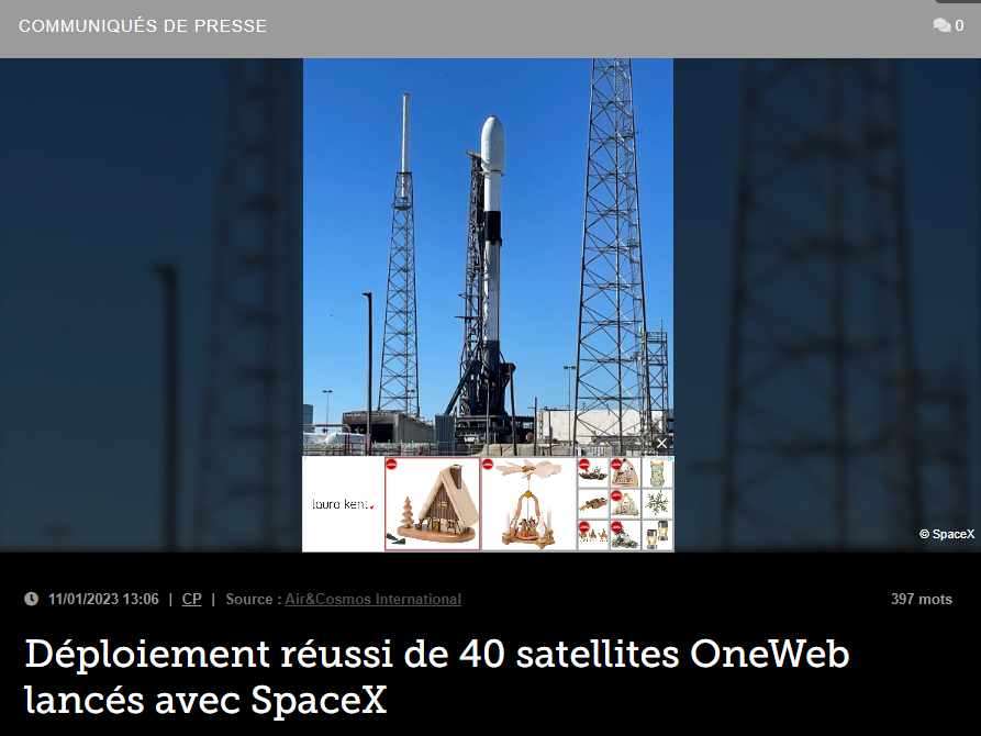 Déploiement réussi de 40 satellites OneWeb lancés avec SpaceX