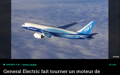 General Electric fait tourner un moteur de Boeing 787-10 avec 100% de SAF
