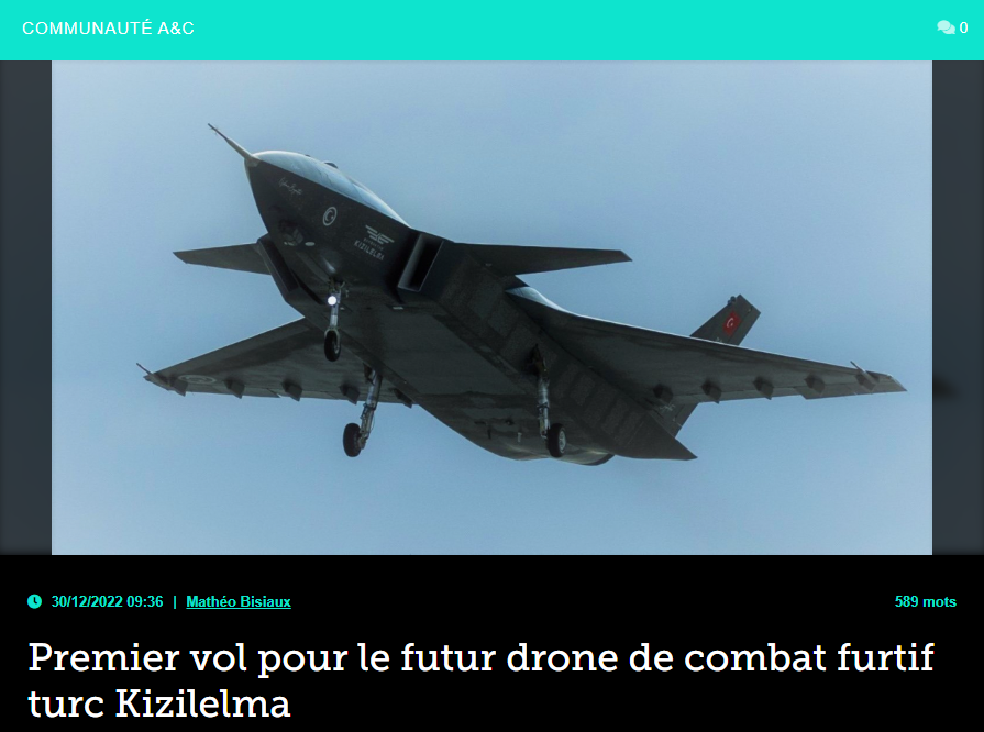 Premier vol pour le futur drone de combat furtif turc Kizilelma